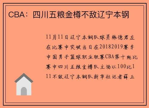 CBA：四川五粮金樽不敌辽宁本钢