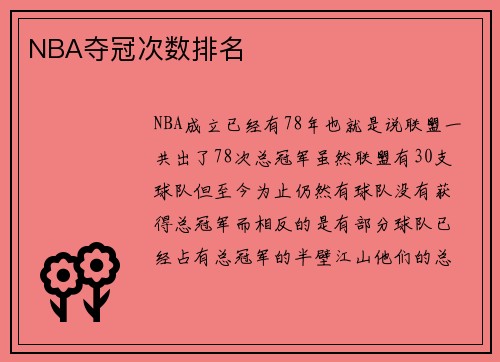 NBA夺冠次数排名